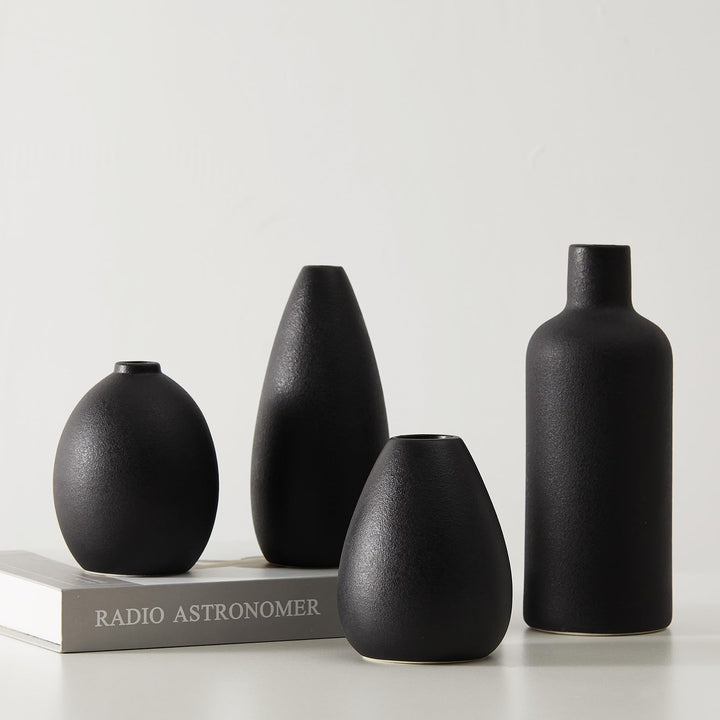 CEMABT schwarz Keramik Vase Set 4er Kleine Vasen für Blumen, einzigartige Blumenvasen für Mittelstüc