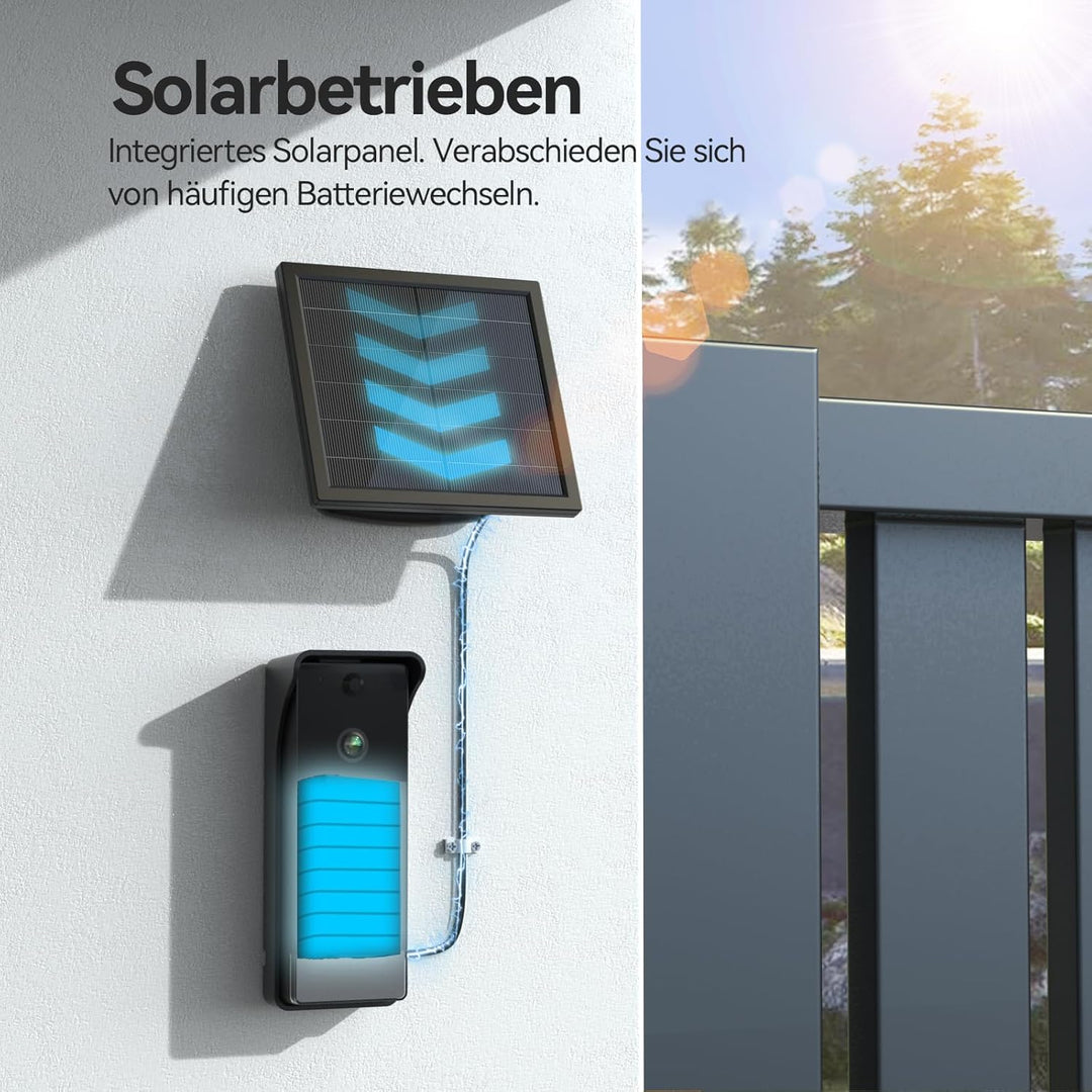 TMEZON WLAN Kabellose Video-Türsprechanlage mit 7''Touchscreen, 1080P Türklingel Kamera mit Solarbet