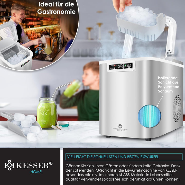 KESSER® Eiswürfelbereiter | Eiswürfelmaschine Edelstahl | Ice Maker | 12 kg 24 h | Zubereitung in 7
