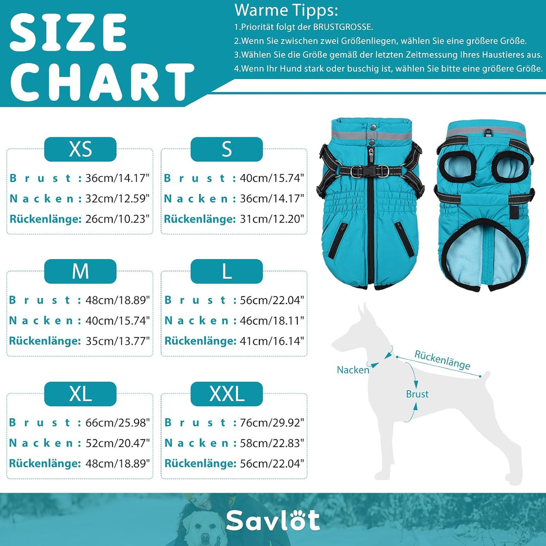 Savlot Warmer Hundemantel wasserdichte Hundejacke Gemütliche Hunde- und Katzen-Schneejacke Reissvers