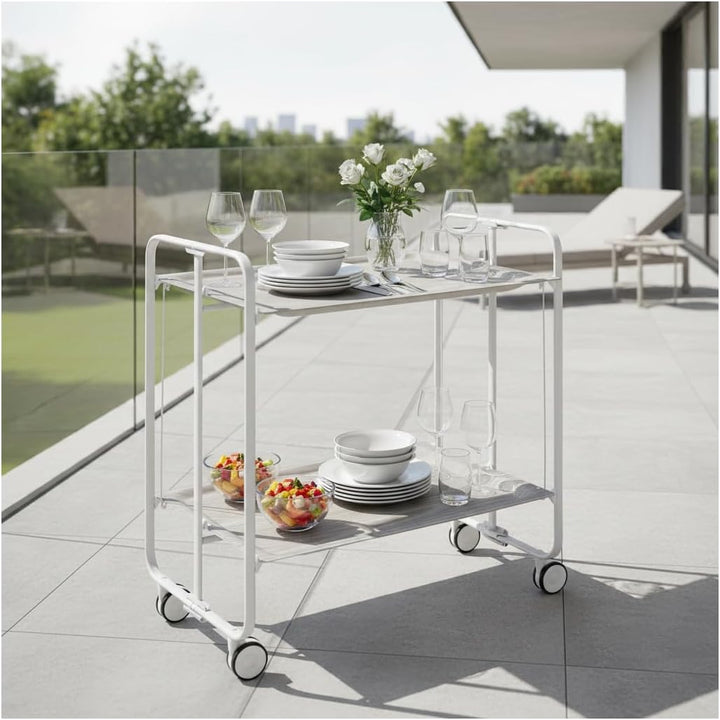 DON HIERRO - Servierwagen weiss, klappbar, 2 Böden. Rollwagen Bauhaus-Eschenholz