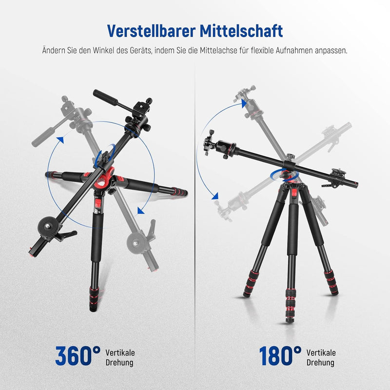 NEEWER 73,6" Horizontal Stativ Multi Winkel Mittelsäule, Kugelkopf und Mittelachse Plattform, Alumin