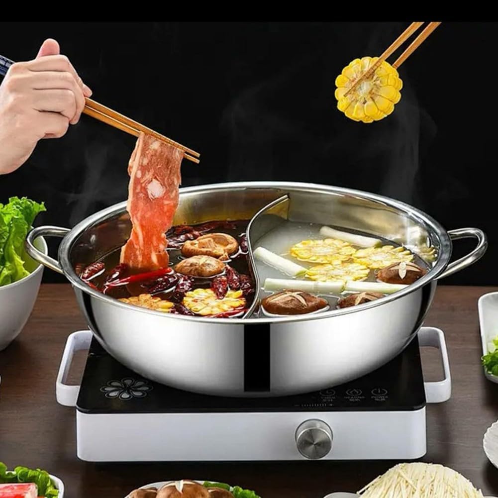ARMYJY Shabu Topf, Doppelflavor 30 cm, Edelstahl, Shabu Hot Pot mit Trennwand, Trennwand Hotpot Topf