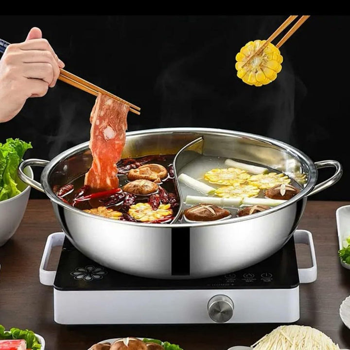 ARMYJY Shabu Topf, Doppelflavor 30 cm, Edelstahl, Shabu Hot Pot mit Trennwand, Trennwand Hotpot Topf