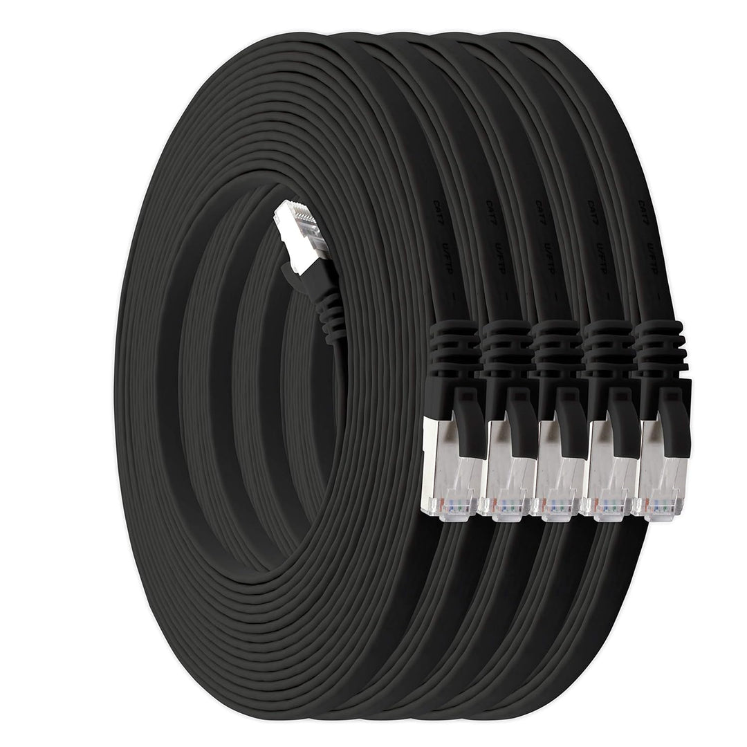 1aTTack.de 10m - schwarz - 5 Stück Cat7 Flachkabel Netzwerkkabel Cat 7 Rohkabel Gigabit Lan (10Gbit/
