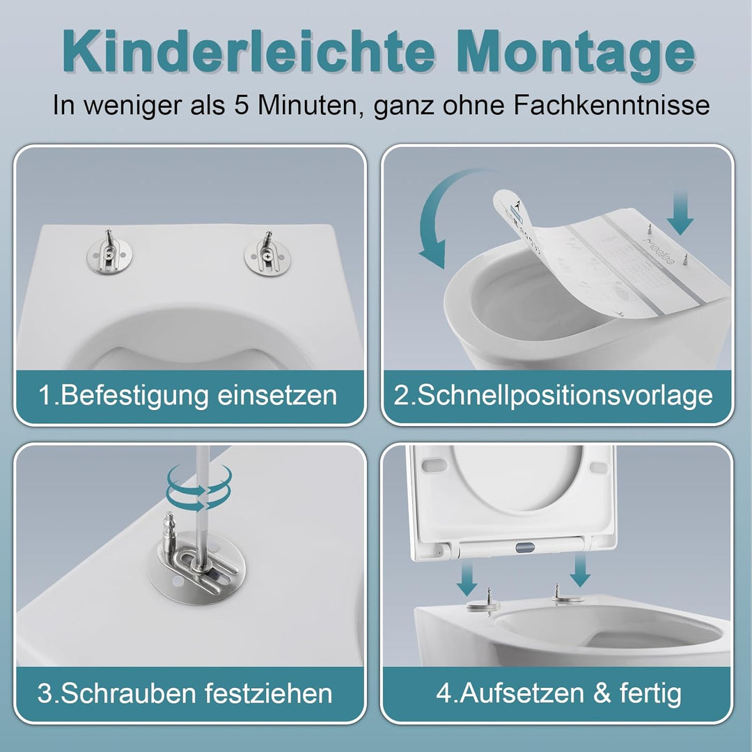 MEEJEE Toilettendeckel mit Absenkautomatik, 430*360mm KURZ D, Klodeckel D Form WC Sitz Weiss, Soft C