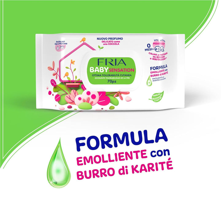Fria Baby Sensation Wickeltücher, mit Sheabutter mit hautberuhigender Wirkung, dermatologisch getest