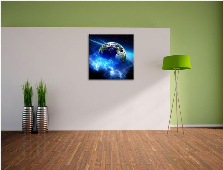 Pixxprint Planet Erde, Format: 70x70 auf Leinwand, XXL riesige Bilder fertig gerahmt mit Keilrahmen,