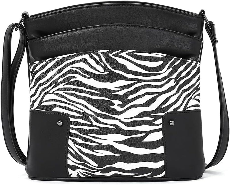 CLUCI Umhängetasche Damen Klein Crossbody Clutch Handytasche mit Geldbörse Schwarz mit Zebramuster,