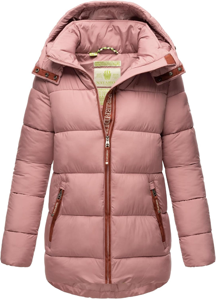 Navahoo Damen Kurze Winterjacke Steppjacke warm mit Abnehmbarer Kapuze aus recycelten Materialien Wa