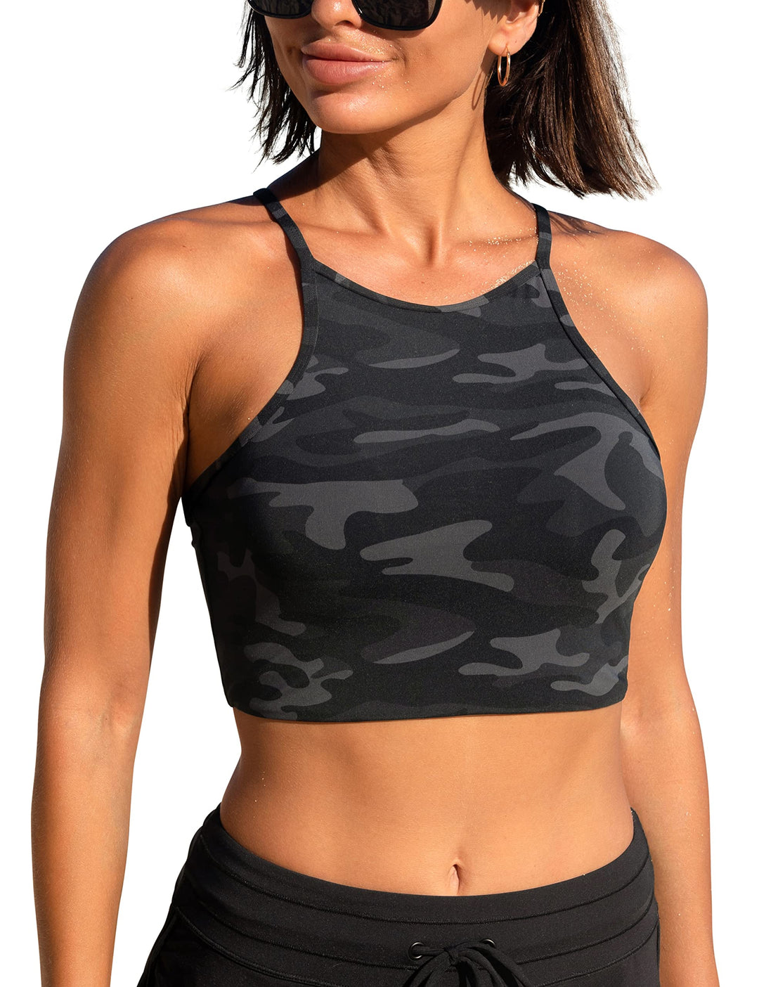 CRZ YOGA Damen Bikinitops Stehkragen Bikini Sport BH Racerback Gepolstert Bikinioberteil Sexy Bikini