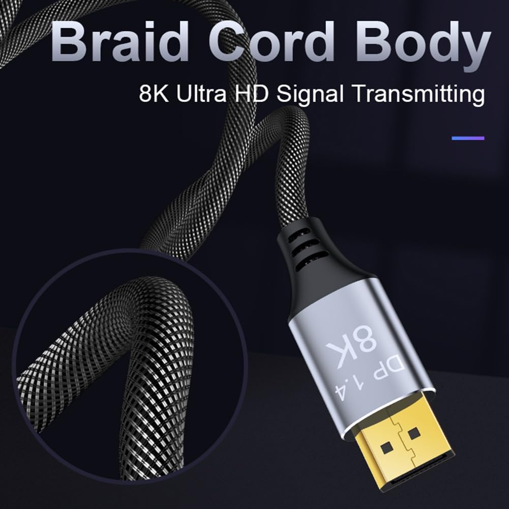 CableDeconn 5M 16.5FT DisplayPort-Kabel Ultra HD 8K 4K DP 1,4 8K@60Hz 4K@144Hz Hochgeschwindigkeits-