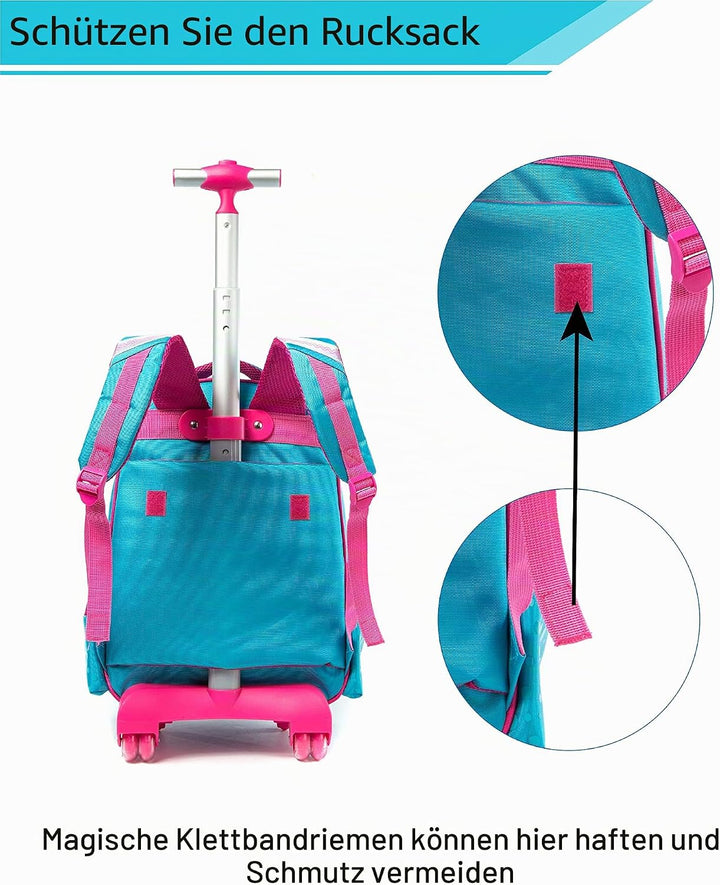 HTgroce Einhorn Schulranzen Rucksack Trolley mit 2 Rollen für Kinder Mädchen,Schulranzen mit Rollen
