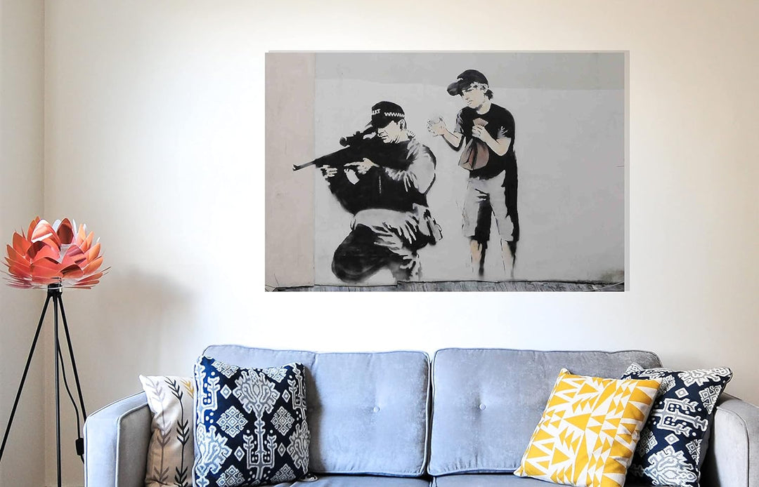 Banksy Leinwanddruck, gerahmt, Graffiti-Wandkunst, Schlafzimmer, Kinder, 86 x 61 cm, A1