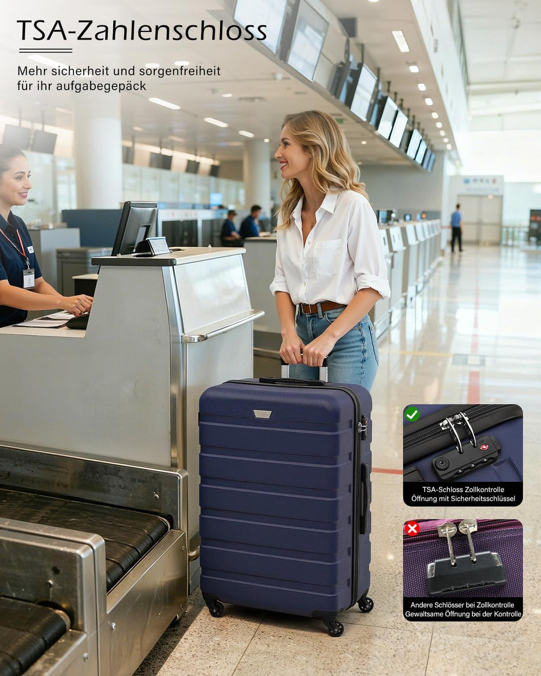 COOLIFE Koffer Gross 77cm XL, PC+ABS, Rollkoffer mit 360° Spinner Räder | TSA Zahlenschloss, Leicht