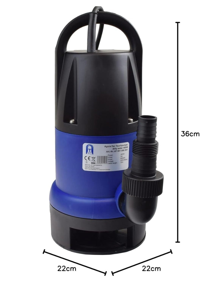 Agora-Tec® at- Tauchpumpe Dirty Water 400 mit integrierten Schwimmerschalter und max: 0,5 bar und ma
