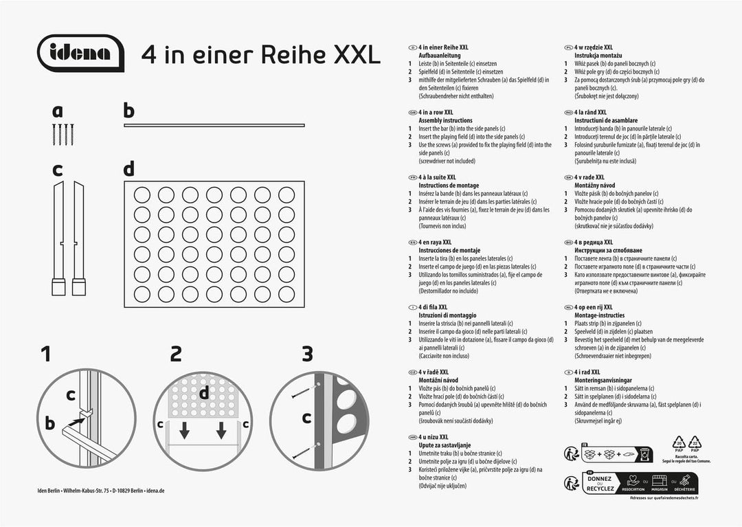 Idena 40378 - Holzspiel 4 in Einer Reihe XXL, 21 Blaue Steine und 21 rote Steine, Grösse 45 x 56 x 1
