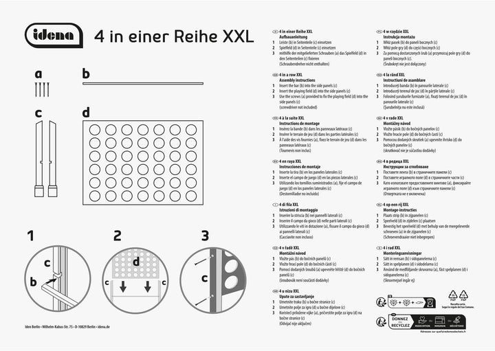 Idena 40378 - Holzspiel 4 in Einer Reihe XXL, 21 Blaue Steine und 21 rote Steine, Grösse 45 x 56 x 1