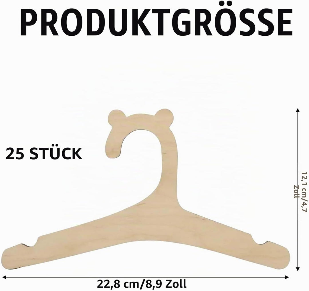 25 Stück Kinderkleiderbügel Holz, Baby Kleiderbügel Kinder, Rutschfest, Braun, Unvollendet, Kleinkin