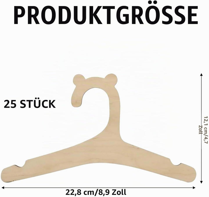 25 Stück Kinderkleiderbügel Holz, Baby Kleiderbügel Kinder, Rutschfest, Braun, Unvollendet, Kleinkin