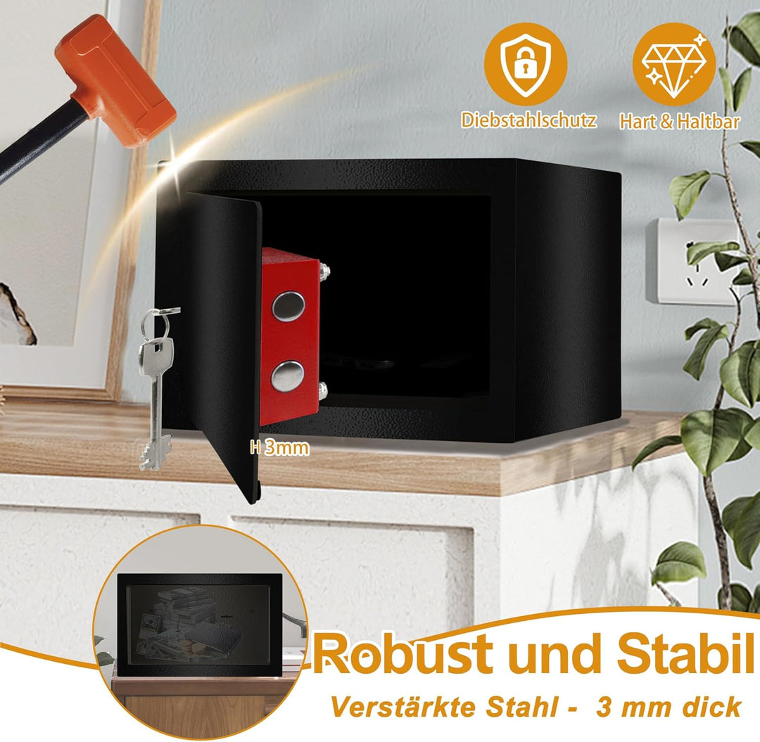 Möbeltresor Tresor Safe L-31x20x20cm mit 2 Schlüssel-Schloss & Befestigungsschrauben Boden-Wandtreso