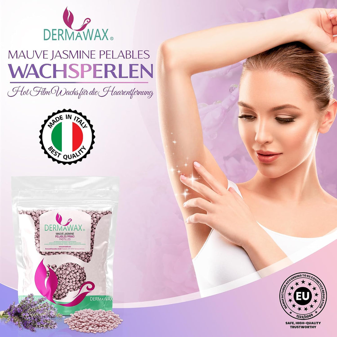 Dermawax Mauve Jasmin Wachs Filmwachs Heisswachs Waxing Perlen Wachsperlen Anwendung ohne Wachsstrei