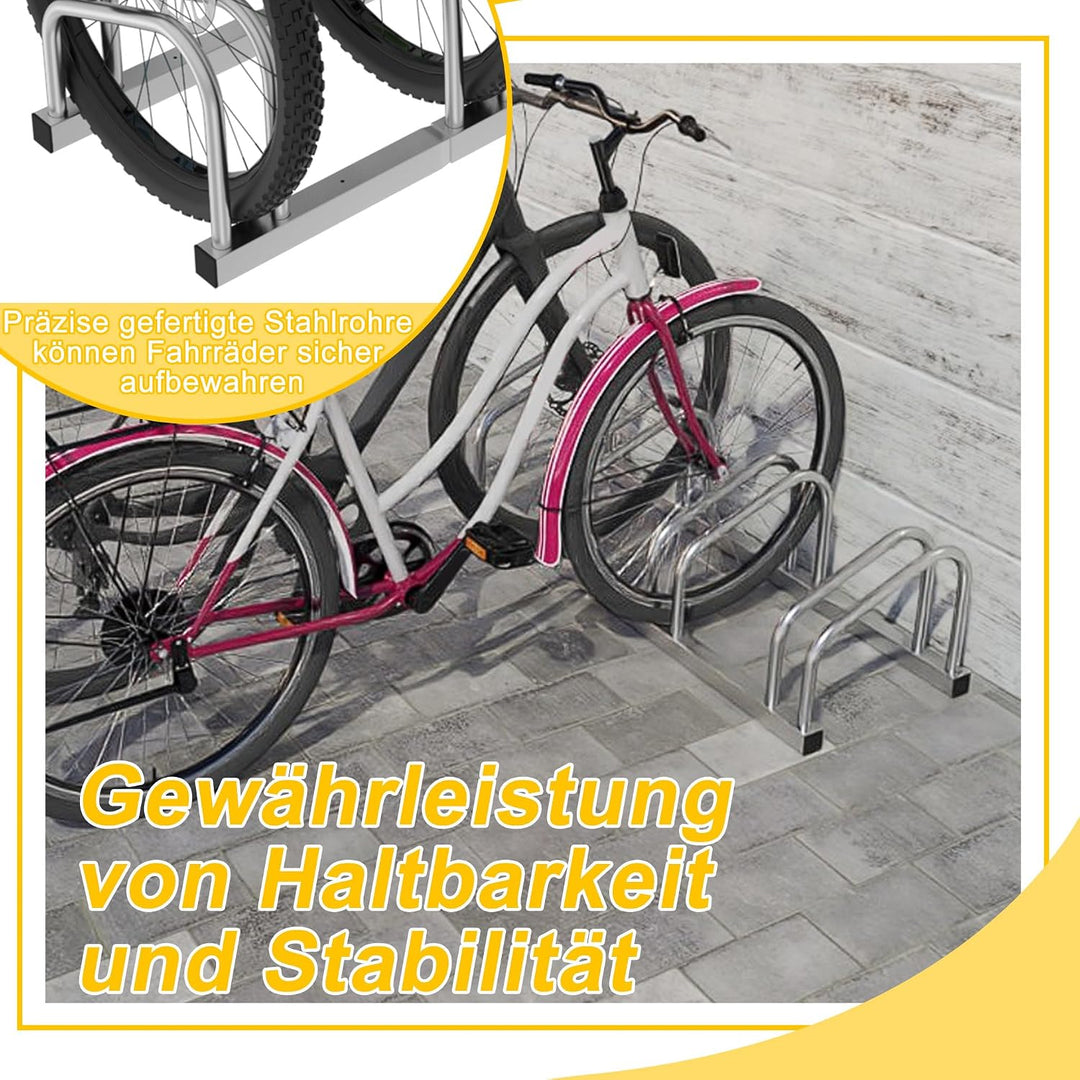 Froadp Fahrradständer Boden für 6 Fahrräder,Mehrfachständer für 30-65mm Reifenbreite, Galvanisierter