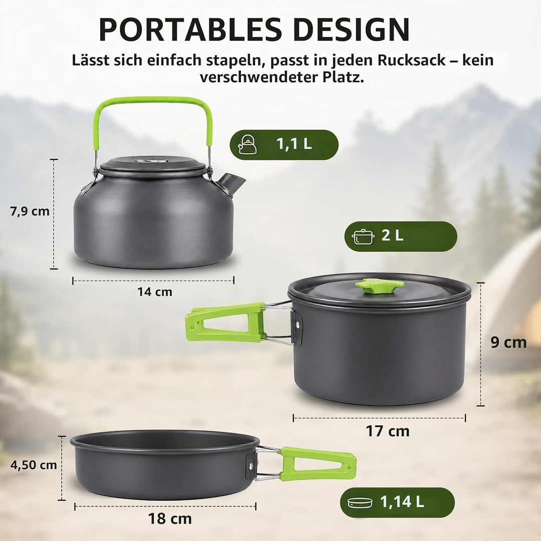 aiGear Camping Kochgeschirr Set/Outdoor Geschirr Set | Camping Topf Kochtopf Tragbar Aluminium | mit