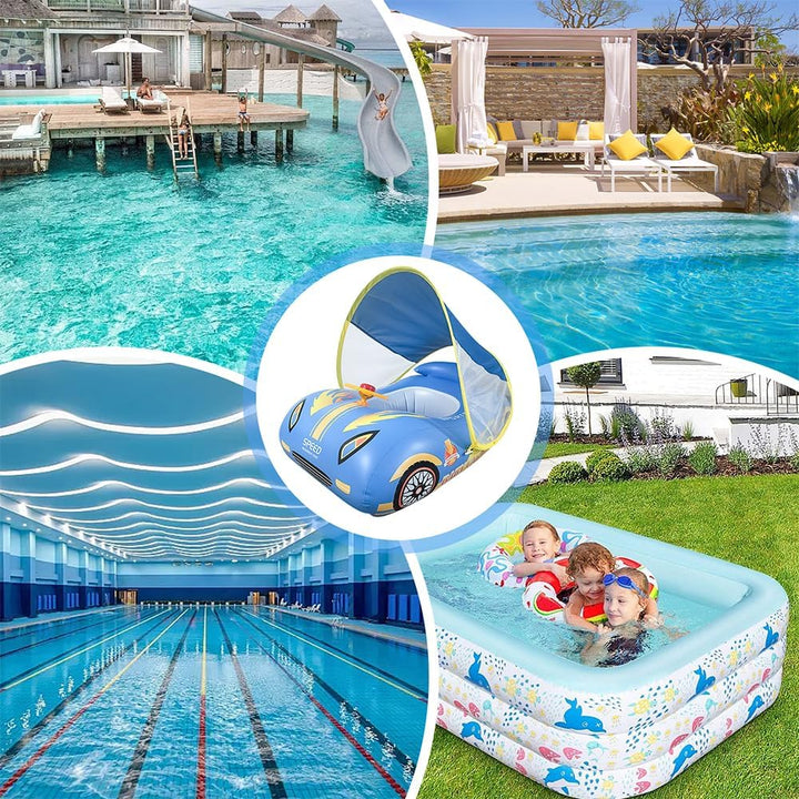 Schwimmring Baby mit Abnehmbarem Sonnendach, Säuglingsschwimmsitz Kinderbecken, Aufblasbare Schwimmt