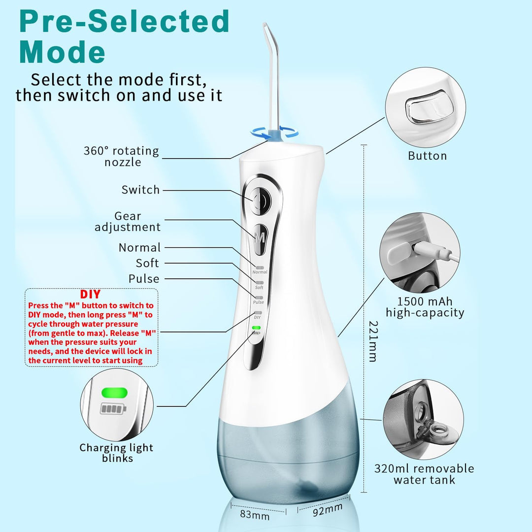 Munddusche Kabellos Trragba Elektrische 320ML Wassertank Zahndusche IPX7 Wasserdicht für Oral Health