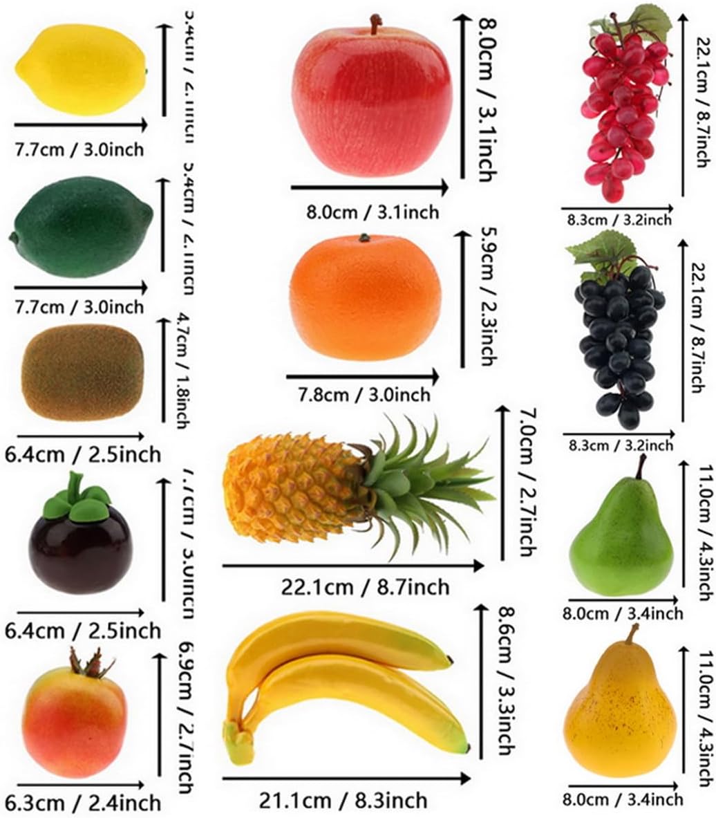 Meiwlong 13 PCS Künstliche Lebensecht Früchte Dekoration Haushalt Party Faux Kiefer Apfel Banane Tra