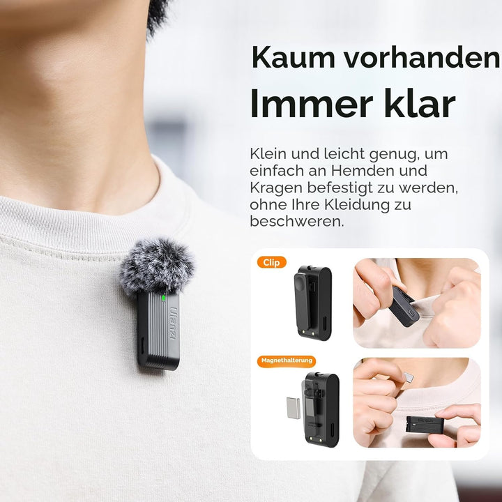 ULANZI A100 Lavalier Mikrofon für iPhone Android Kamera, USB C Mikrofon, 13.5H Akkulaufzeit, Mikrofo