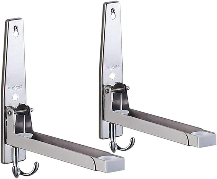 2 Stück Mikrowellenhalterung Wand aus Edelstahl, Universal Mikrowellen Halterung,Mit 2 Haken,Faltbar