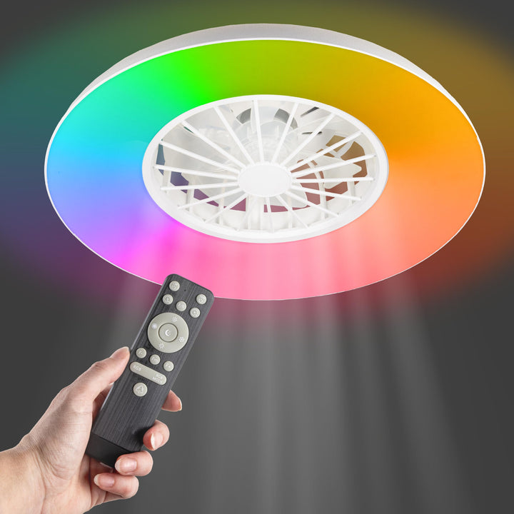Proventa LED Deckenleuchte mit Ventilator RGB Farbwechsel 39W 3300lm Ø49cm Fernbedienung Deckenventi