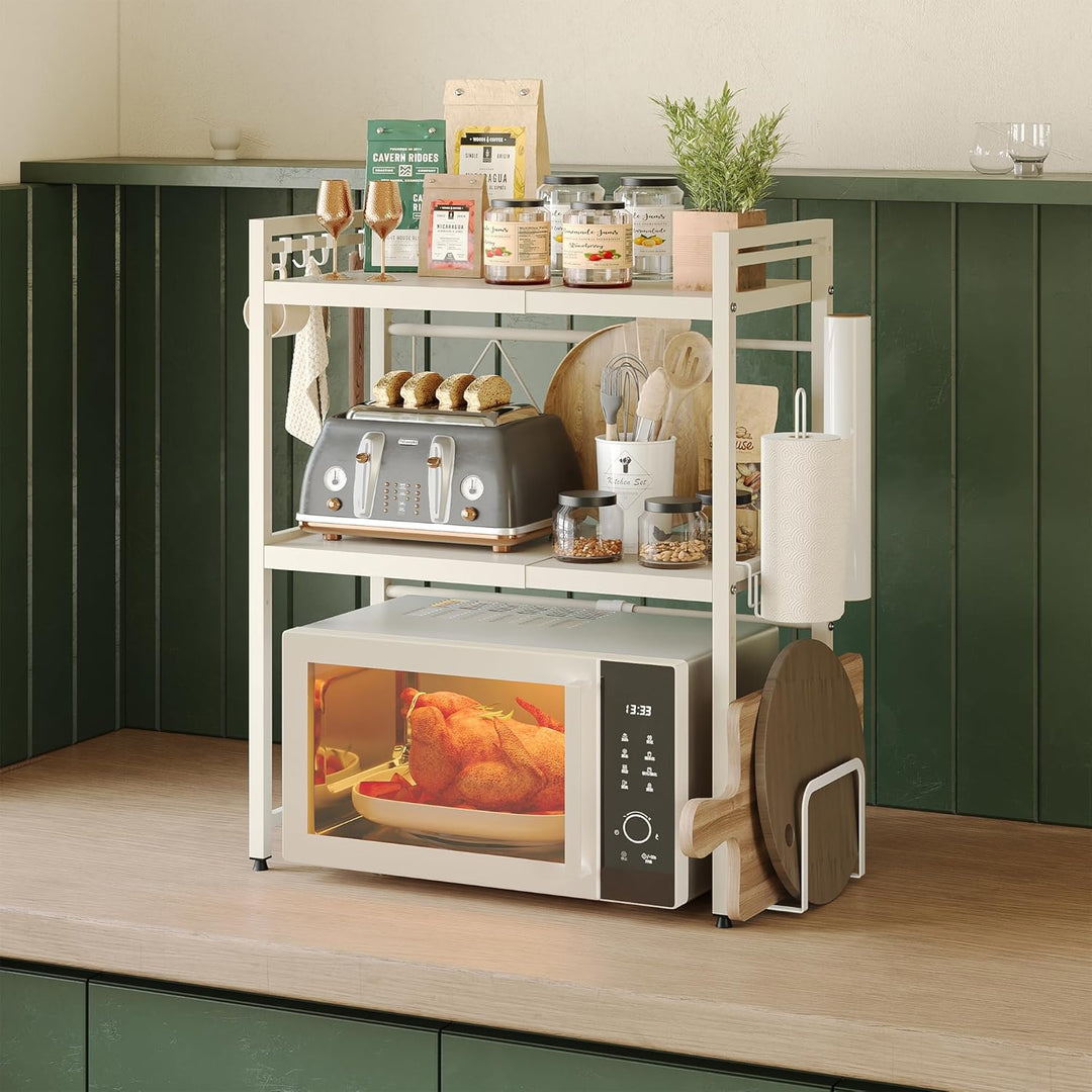 NETEL Mikrowellen Ständer 3 Stufiges Mikrowellen Halter Organizer mit Haken, Rollen Schneidebrett Ha