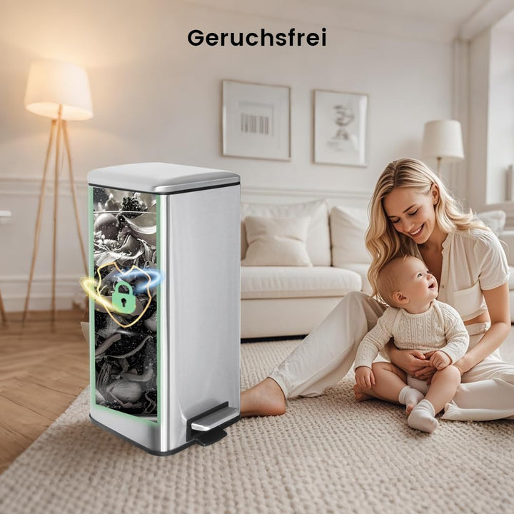 Ullege Mülleimer,30L Tretmülleimer mit Softclose Deckel,30 Liter Abfalleimer mit Fusspedal, Quadrati