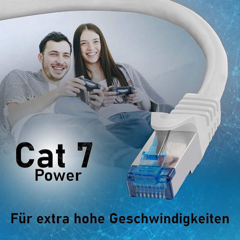 BIGtec 50m CAT.7 Patchkabel Netzwerkkabel Gigabit Patch DSL LAN Ethernet Kabel weiss Kupferkabel dop