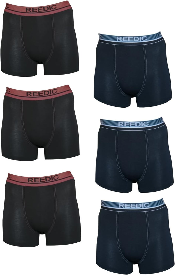 Reedic Herren Boxershorts, Modal, 6er Pack M Je 3x Schwarz, Dunkelblau, M Je 3x Schwarz, Dunkelblau