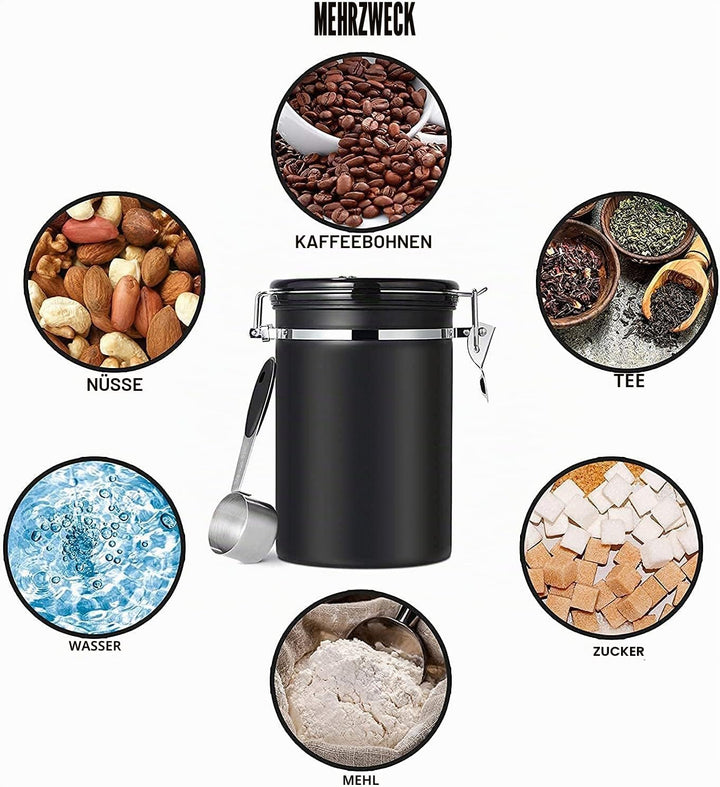 Dreamhigh® Kaffeedose Luftdicht 1kg Bohnen - Kaffeebehälter aus Edelstahl mit Messlöffel-2800 ml