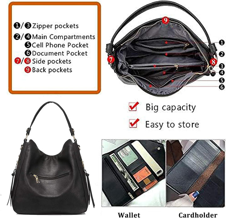 BestoU Handtasche Damen Schwarz Gross Leder Gross Tasche Umhängetasche Schultertasche Shopper Henkel