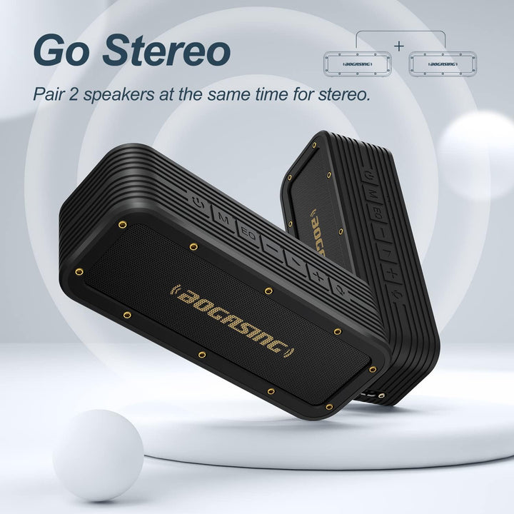 BOGASING Bluetooth Lautsprecher M4 Tragbarer Musikbox, IPX7 Wasserdicht, 40W Stereo Sound mit Dualen