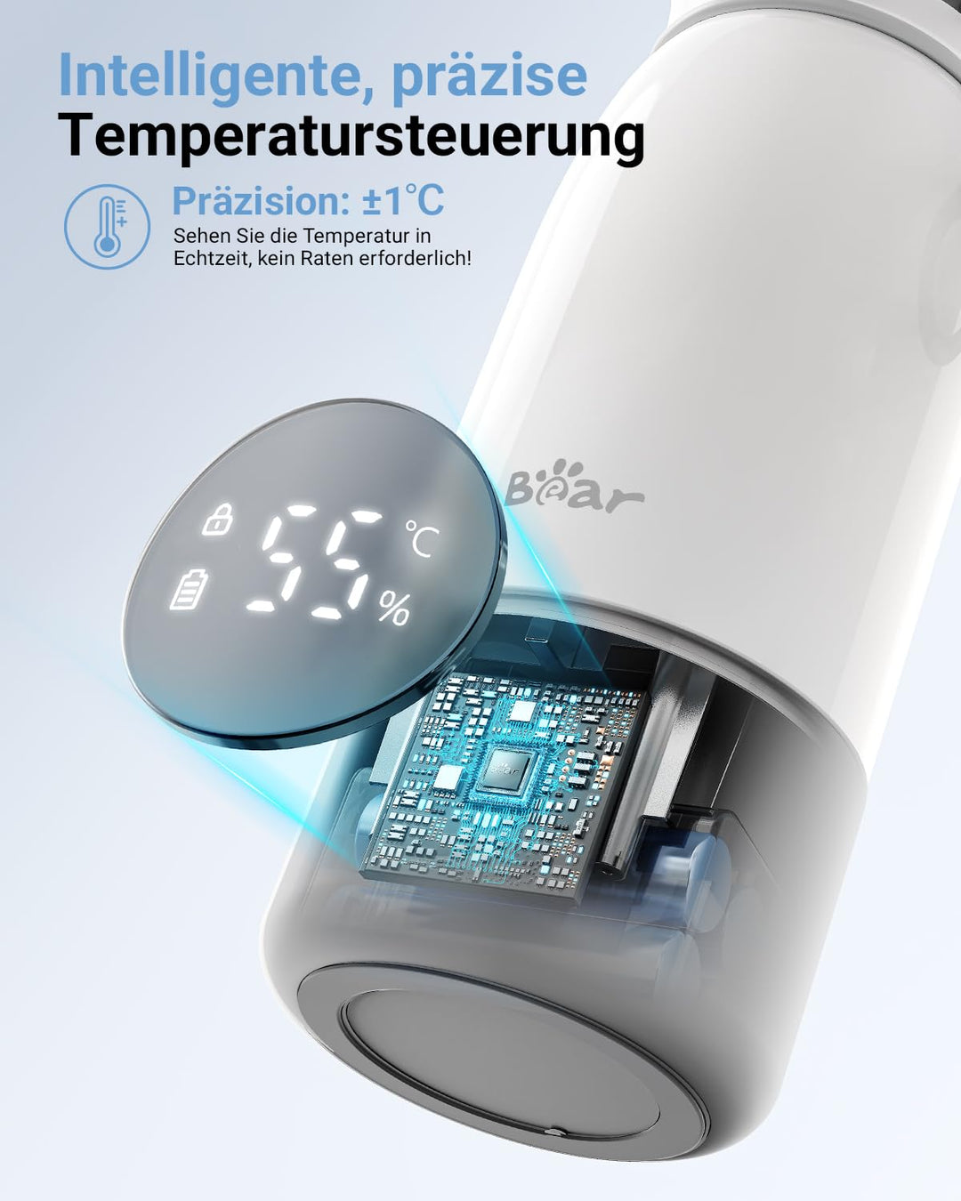 Bear Tragbarer Flaschenwärmer Baby für unterwegs, Schnell aufheizbarer elektrischer Milchwärmer ohne