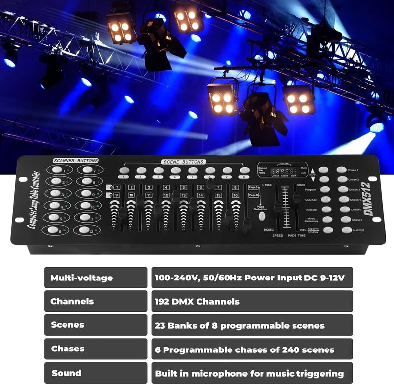 UKing DMX Controller, 192 Kanäle DMX512 Controller Konsole 240 Szenen für MINI DMX-Controller DMX-Li