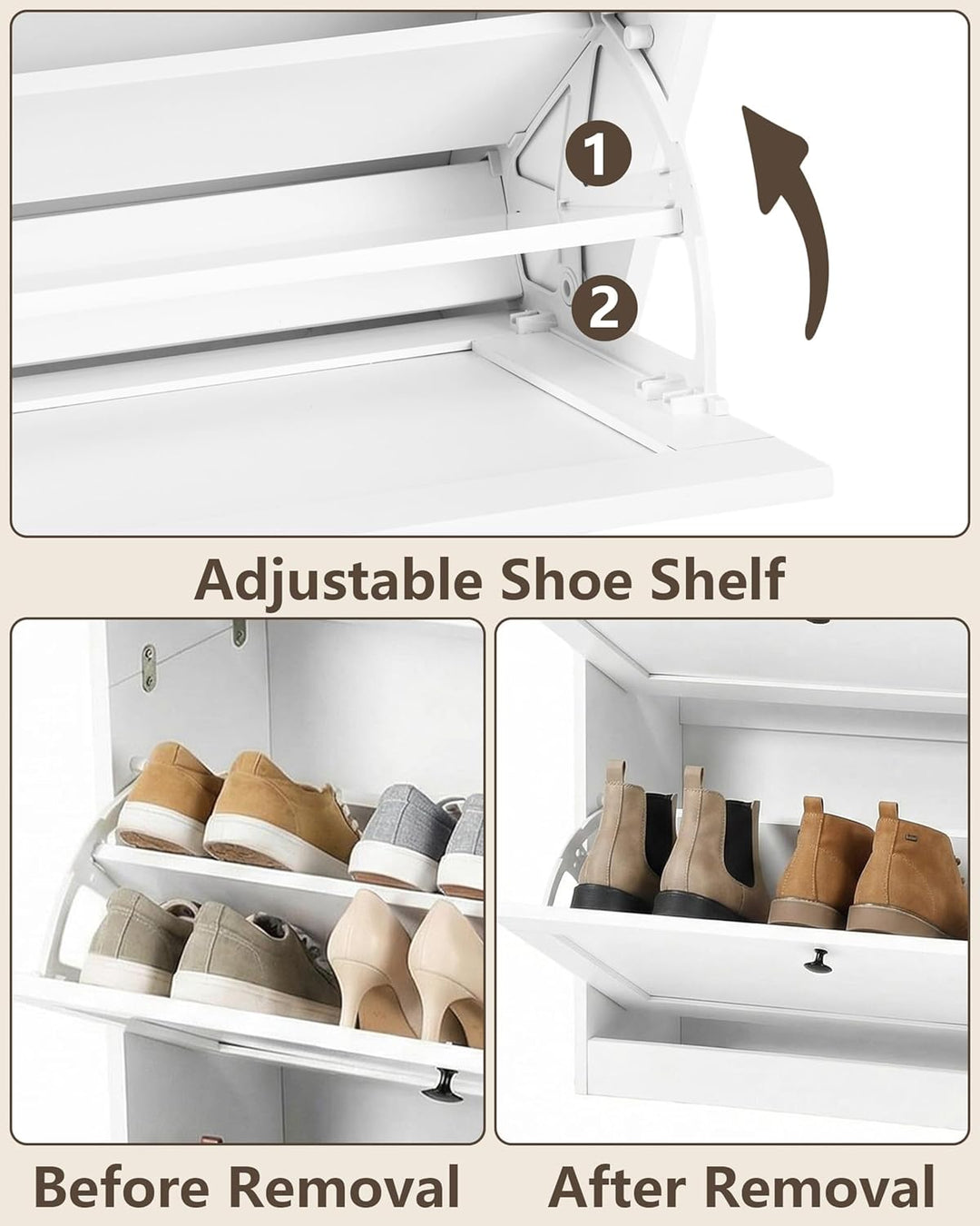 hitsuki Schuhschrank Weiss Schuhkipper Klein mit 2 Klappen, Schuhschrank Schmal mit Trennwände Verst