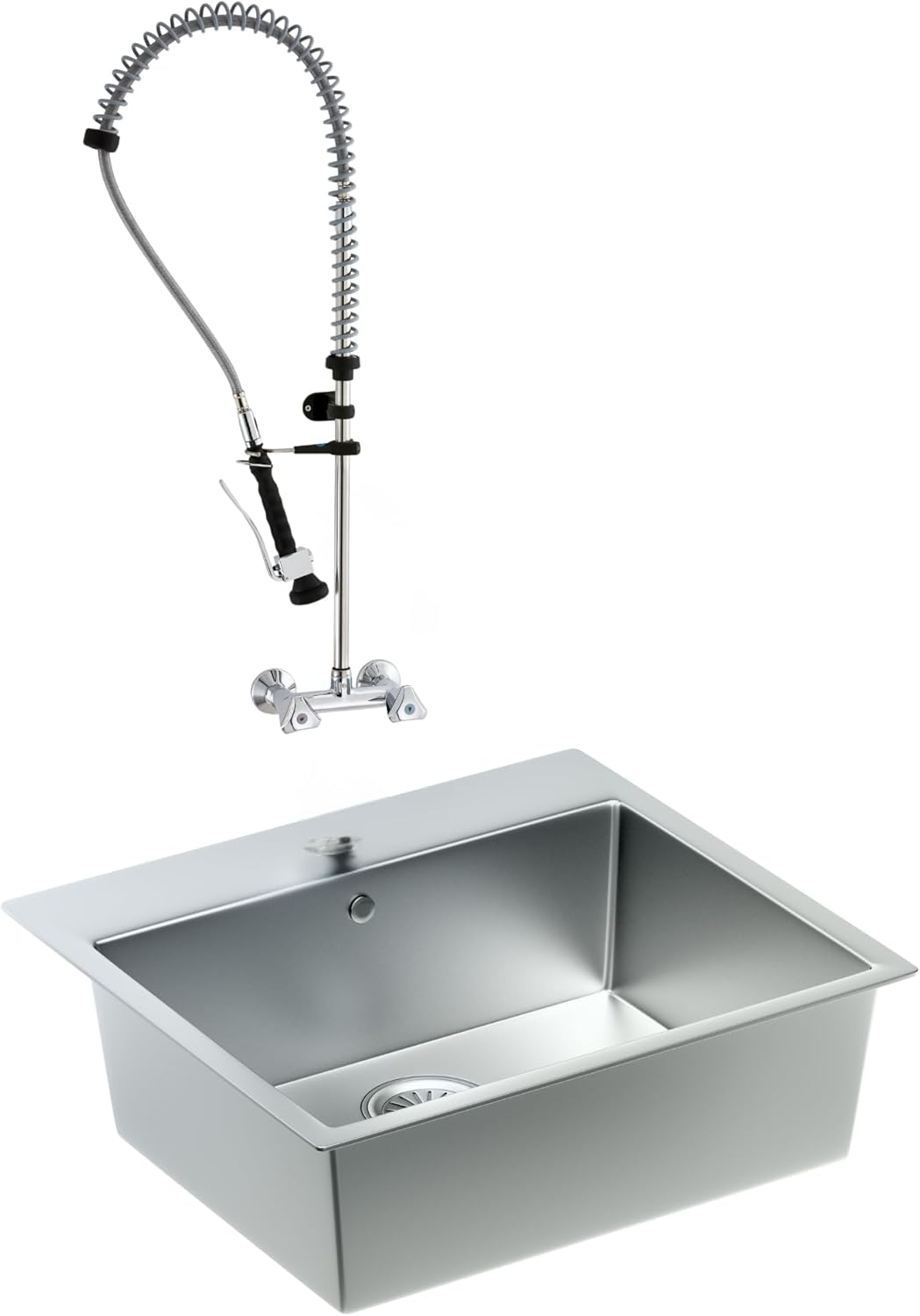 2 Loch Wandmischbatterie mit Geschirrbrause - 100 cm Höhe - AISI 430 Edelstahllegierung - Lochabstan