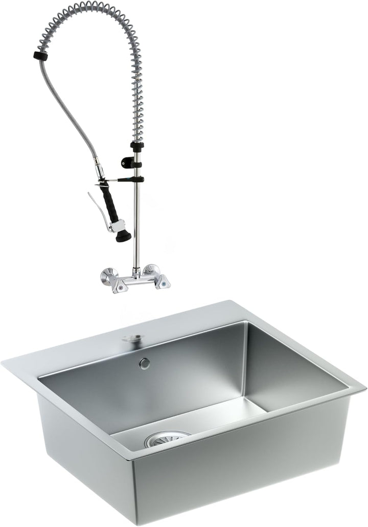2 Loch Wandmischbatterie mit Geschirrbrause - 100 cm Höhe - AISI 430 Edelstahllegierung - Lochabstan