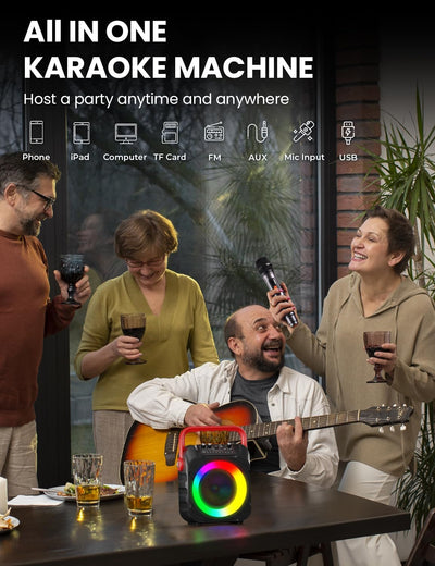 Wowstar Karaoke Maschine mit 2 Kabellose Mikrofone, Tragbare Bluetooth Lautsprecher Box für Erwachse