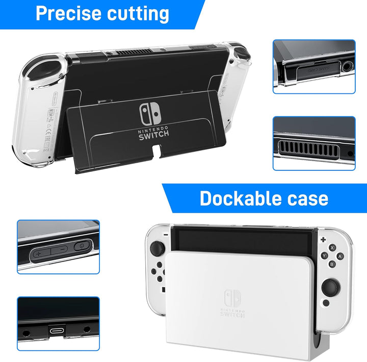 RHOTALL 3 in 1 Transparente Hülle für Nintendo Switch OLED, Klare Dockable Shell Kompatibel mit Swit
