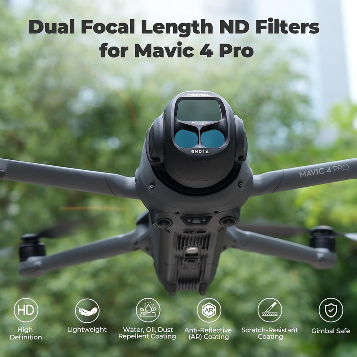 Freewell Split ND-Filter 4er-Pack für DJI Mavic 4 Pro – Split ND8/4, ND16/8, ND32/16, ND64/32 – Redu