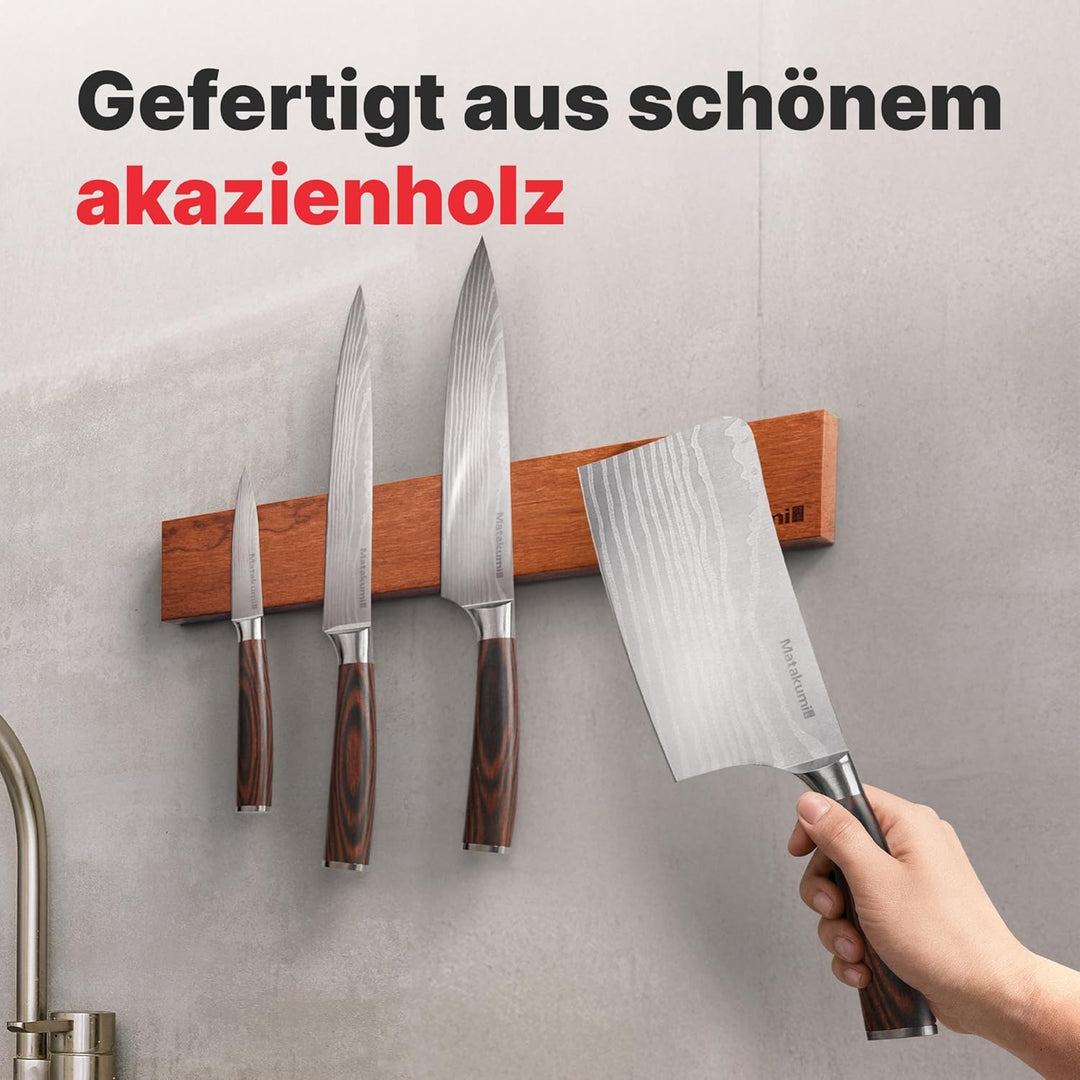 Matakumi Magnetleiste Messer 40x6cm Akazienholz - Messerleiste Magnetisch Selbstklebend oder Schraub